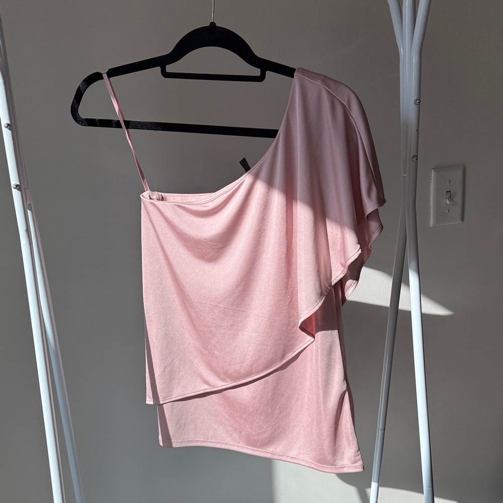 WHBM Pink One-Shoulder Ruffle Top